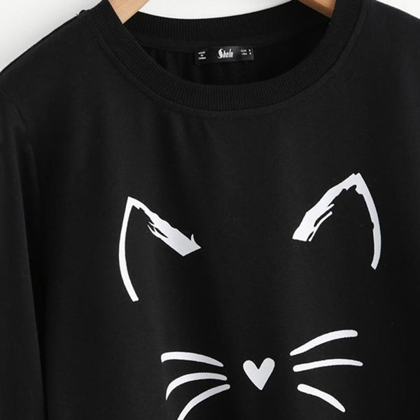 Cat Face Round Neck Pullover Sweater