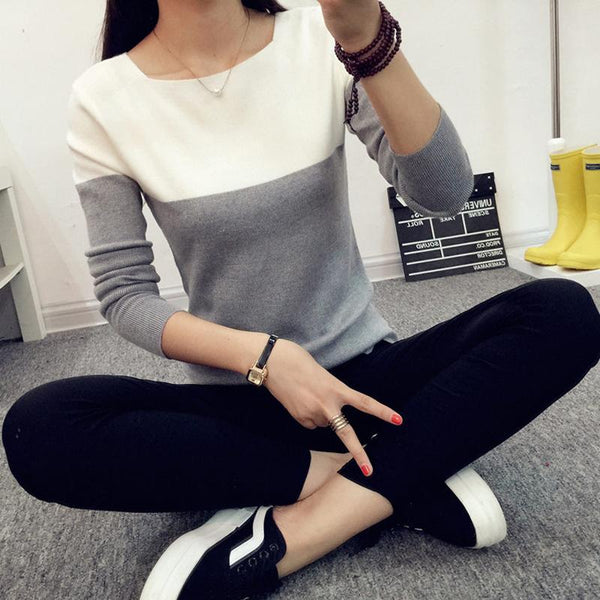 Color Block Knit Pullover Sweater