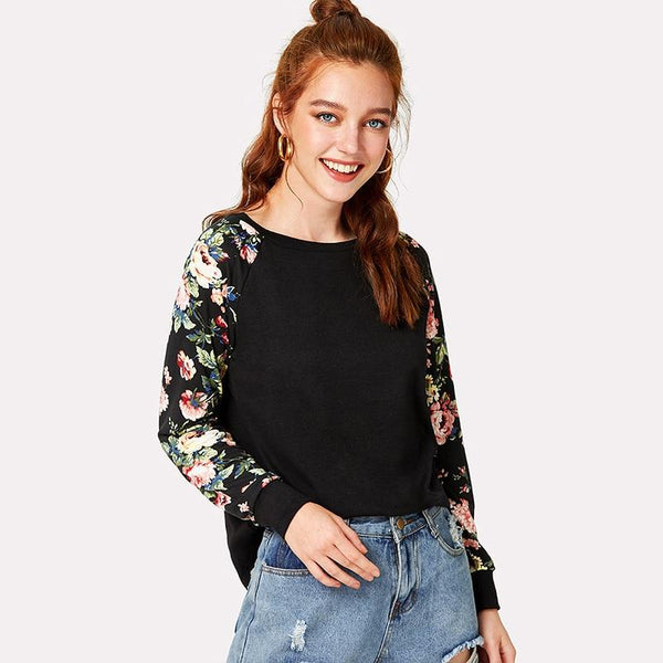 Donte - Floral Sleeve Round Neck Sweater