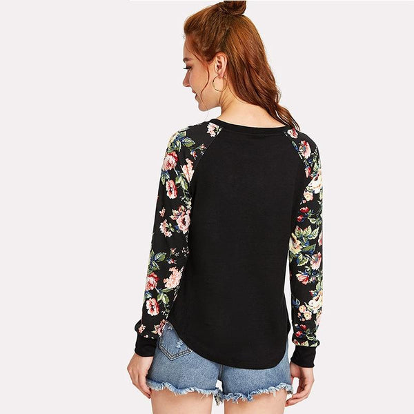 Donte - Floral Sleeve Round Neck Sweater