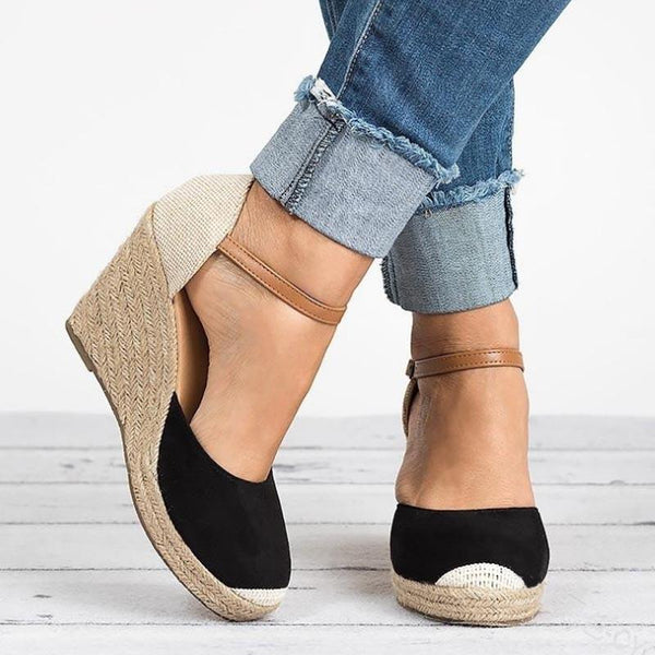Mandy - Round Toe Ankle Buckle Wedges