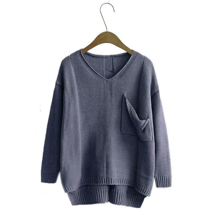 Loose Fit V-Neck Asymmetric Hem Sweater – Speak