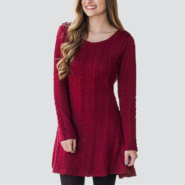 Zuri - O-Neck Long Sleeve Sweater Dress