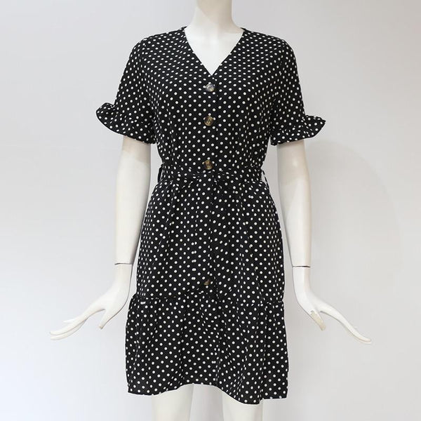 Diara - Short Sleeve Polka Dot Dress