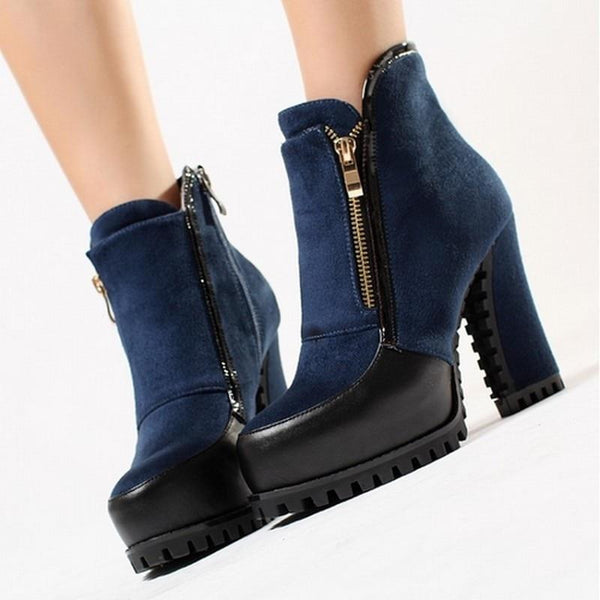 Mishell - Chunky Heel Zip Ankle Boots
