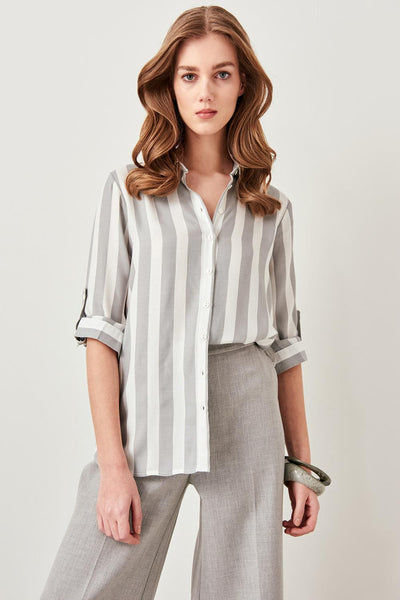 Elisa - Striped Button Down Collared Blouse