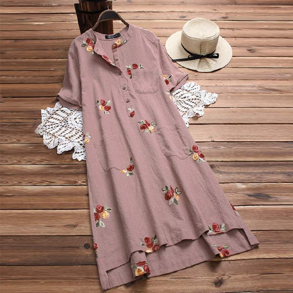 Barna - Short Sleeve Boho Vintage Dress