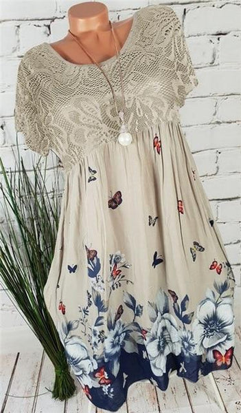 Eloise - Round Neck Lace Detail Mini Dress