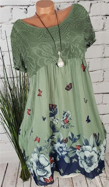 Eloise - Round Neck Lace Detail Mini Dress