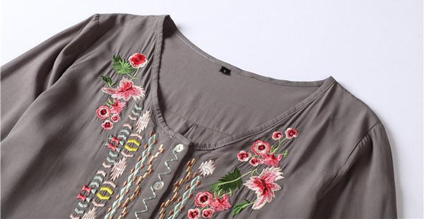 Valda - Embroidered Floral Boho Blouse