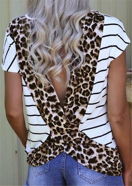 Hattie - Leopard Detail Open Back T-Shirt