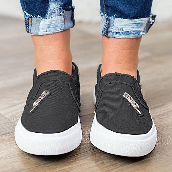 Ellen - Canvas Zipper Detail Loafers