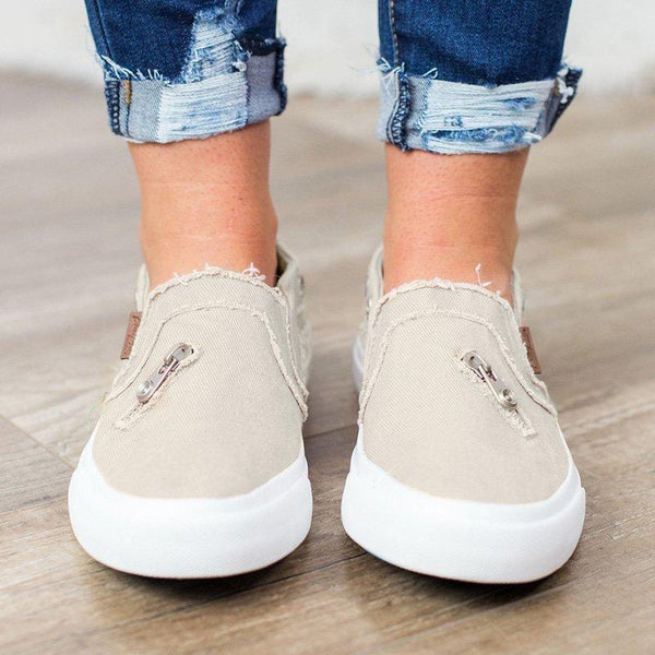 Ellen - Canvas Zipper Detail Loafers