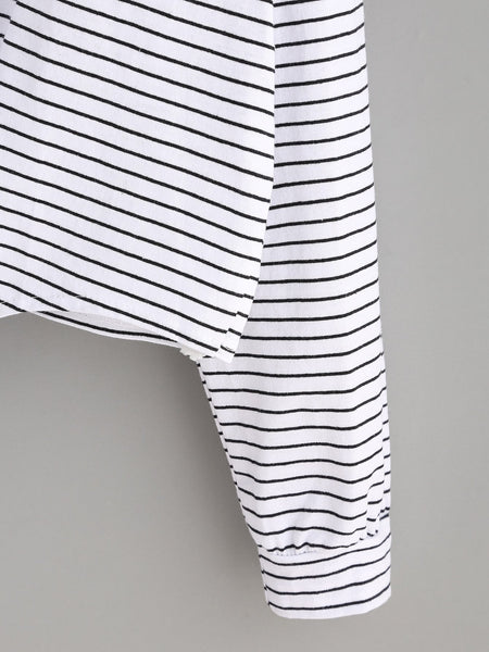 Caitlin - Round Neck Front Tie Striped T-Shirt