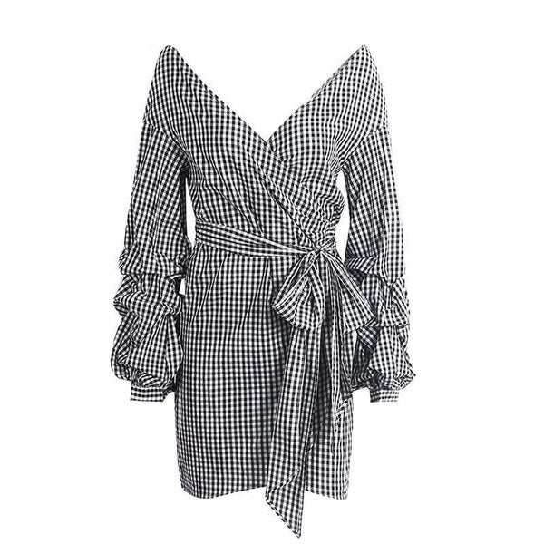 Lacey - Off the Shoulder Striped Wrap Dress